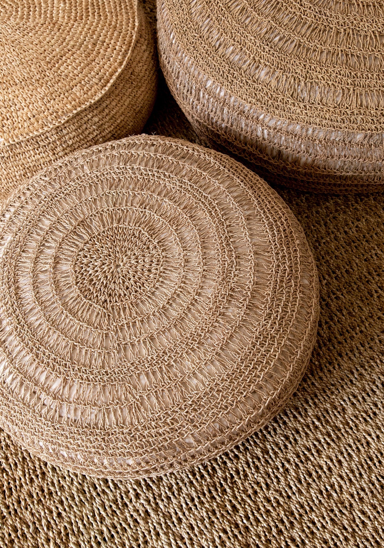 The Raffia Flowers Pouf - Natural