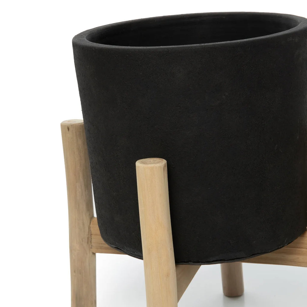 Vaso baixo para plantas a carvão - Preto Natural - S