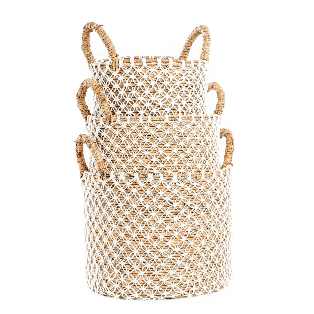 The Cross Stitched Macramé Basket - Natural White - L