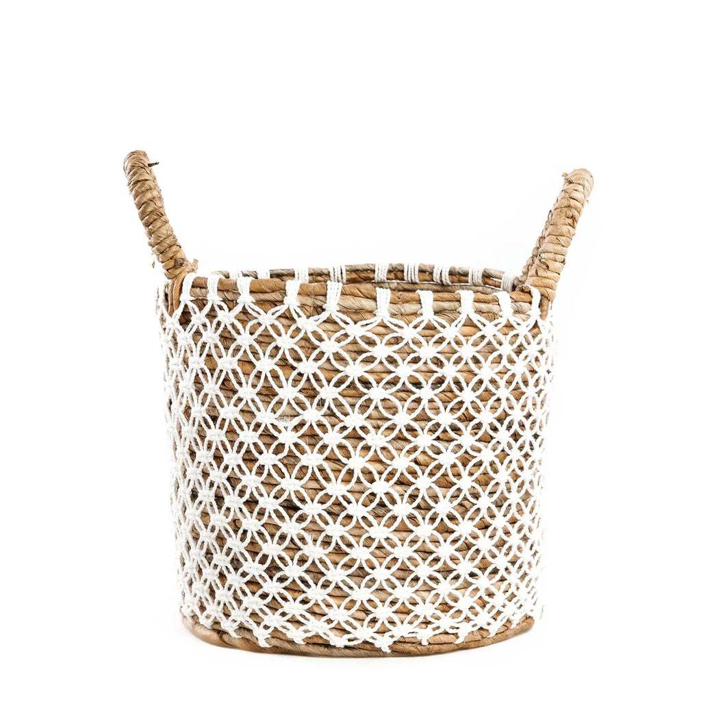 Cesta de Macramé de Punto de Cruz - Blanco Natural - S