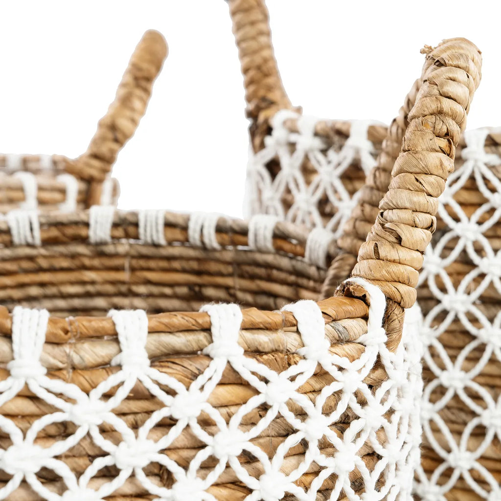 Cesta de Macramé de Punto de Cruz - Blanco Natural - S