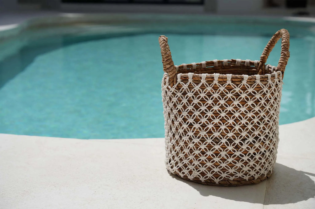Cesta de Macramé de Punto de Cruz - Blanco Natural - S