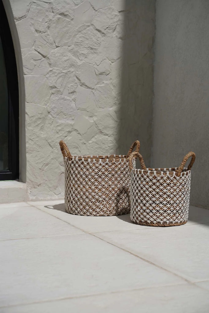 Cesta de Macramé de Punto de Cruz - Blanco Natural - S