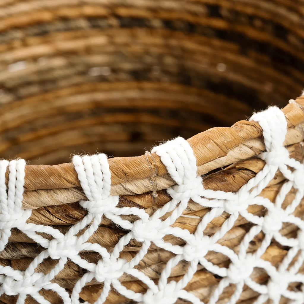 Cesta de Macramé de Punto de Cruz - Blanco Natural - S