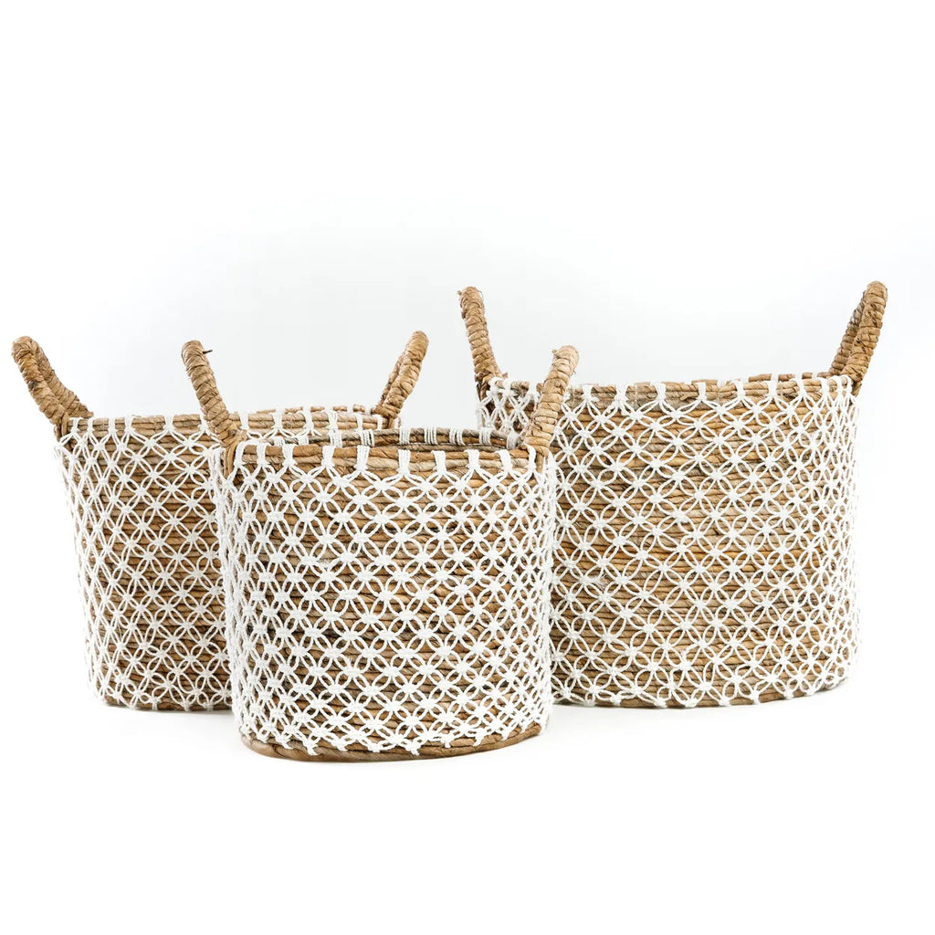 Cesta de Macramé de Punto de Cruz - Blanco Natural - S