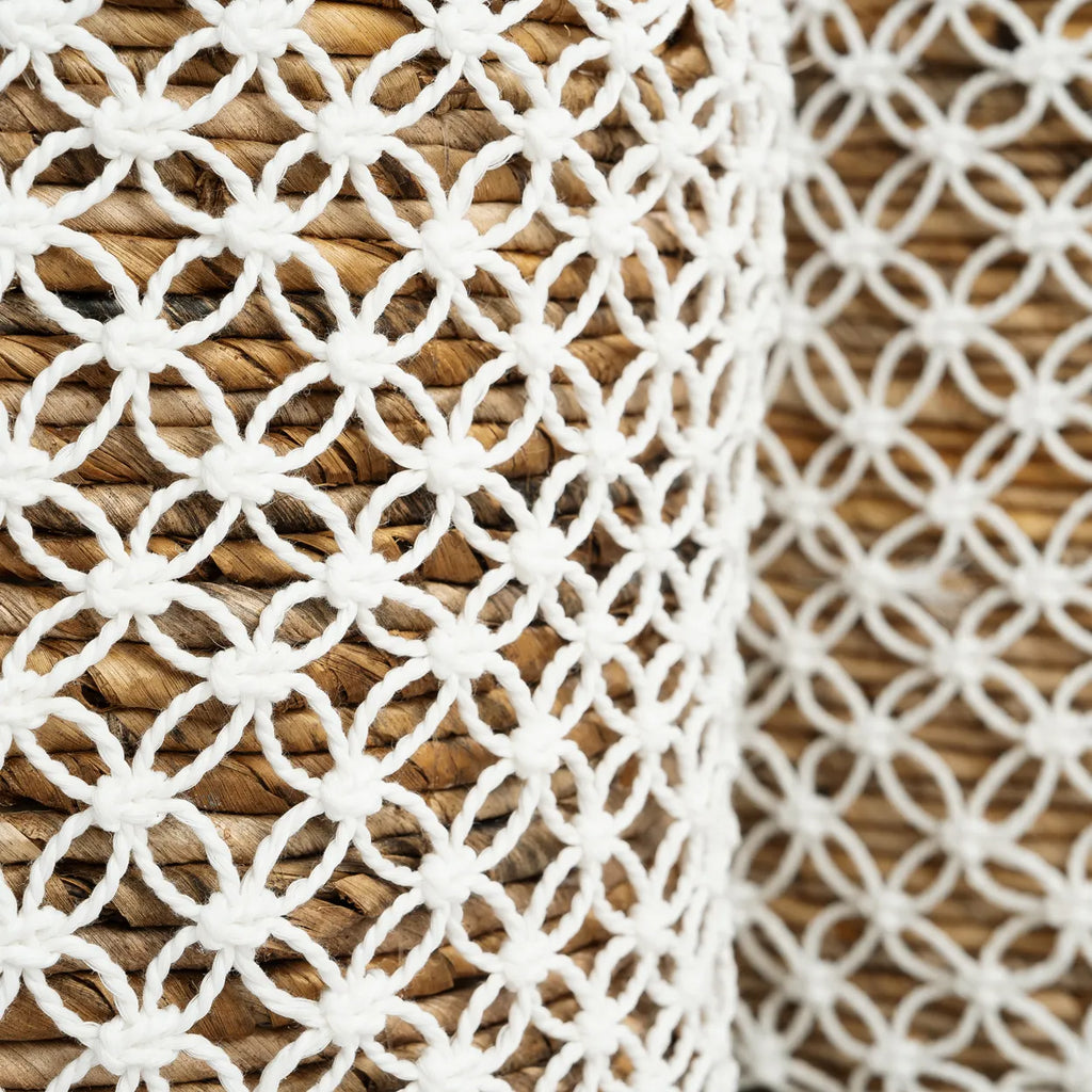 Cesta de Macramé de Punto de Cruz - Blanco Natural - S