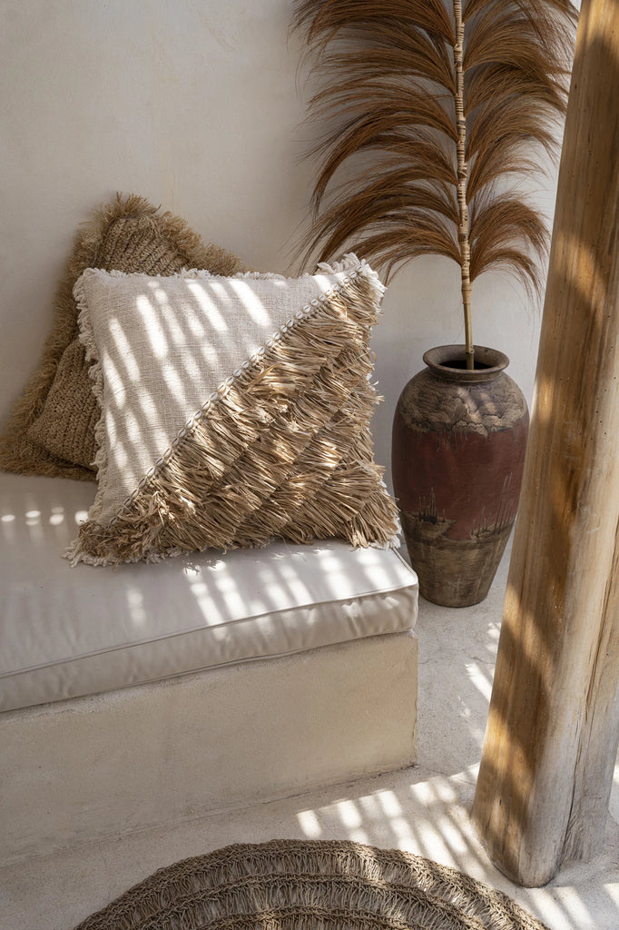 Funda de Cojín de Algodón de Rafia - Blanco Natural - 40x40