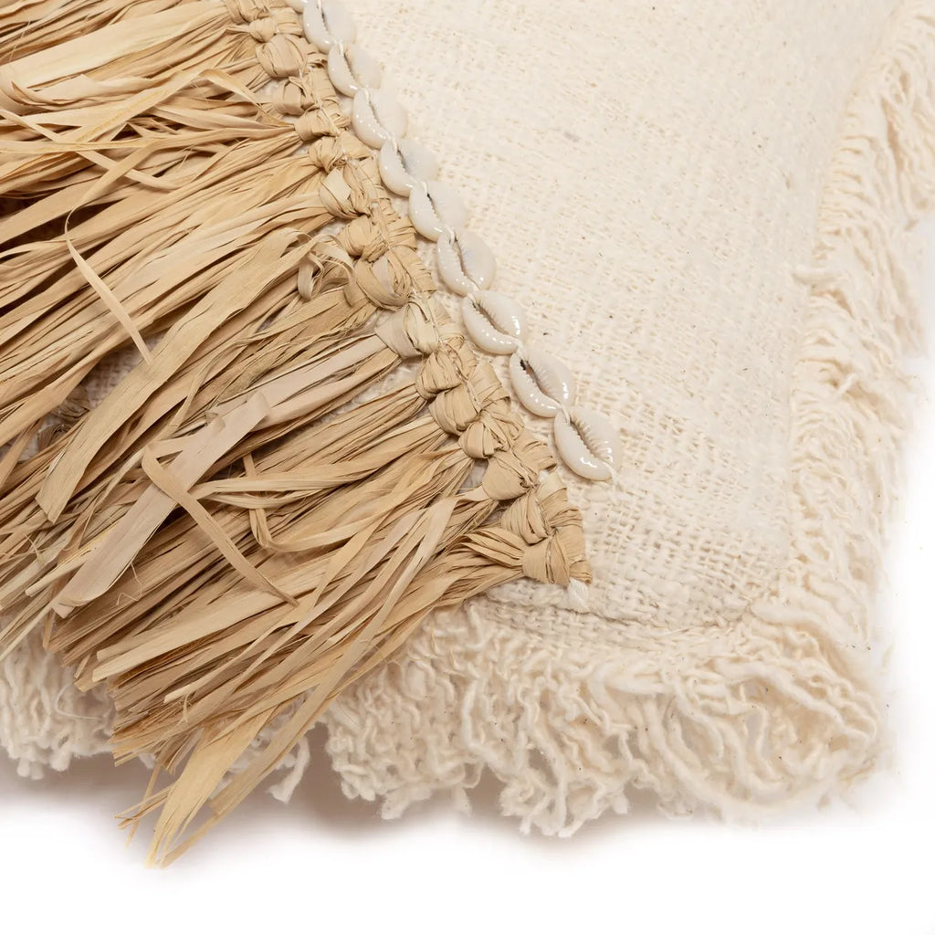 Funda de Cojín de Algodón de Rafia - Blanco Natural - 40x40