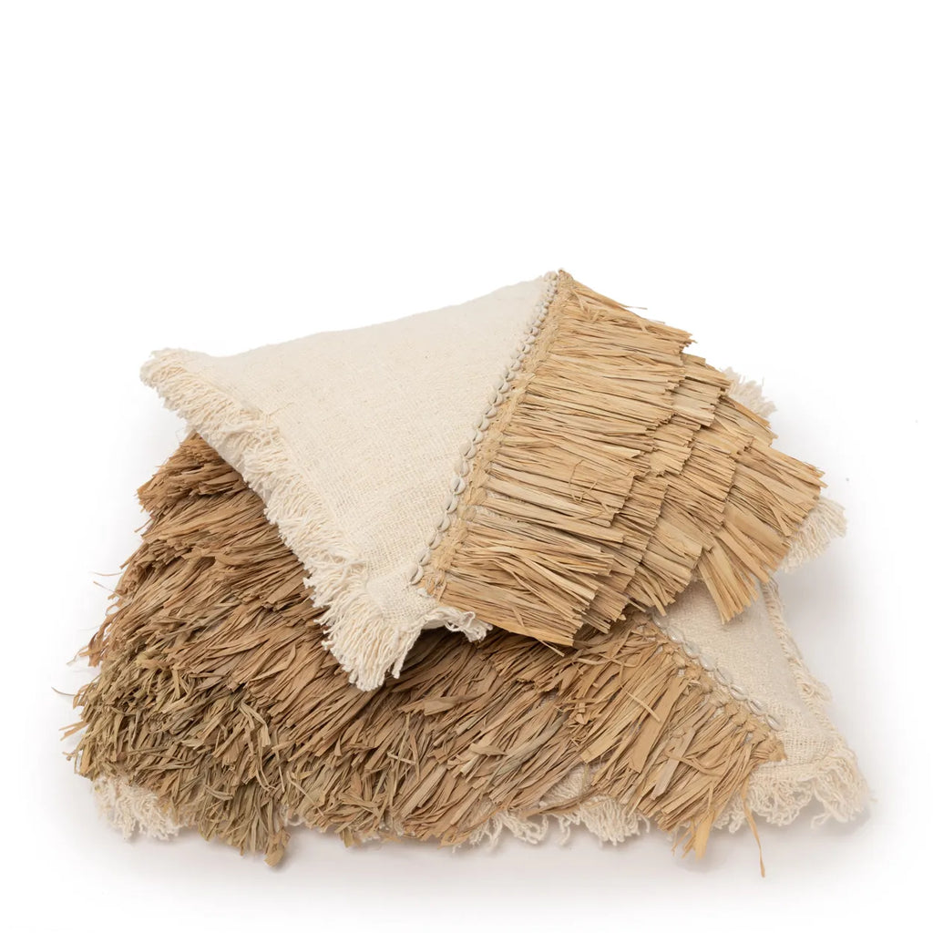 Funda de Cojín de Algodón de Rafia - Blanco Natural - 40x40