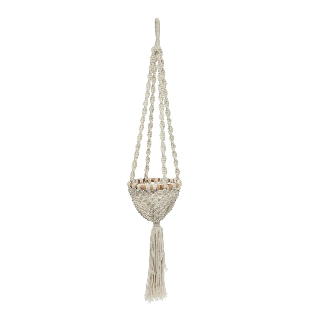 Cesta Colgante de Macramé Entrelazado - Blanco Natural - M
