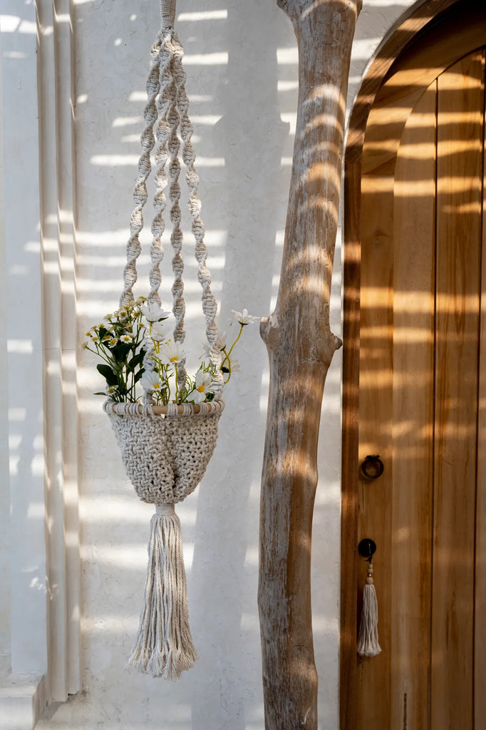 Cabide de macramé torcido - Branco natural - S