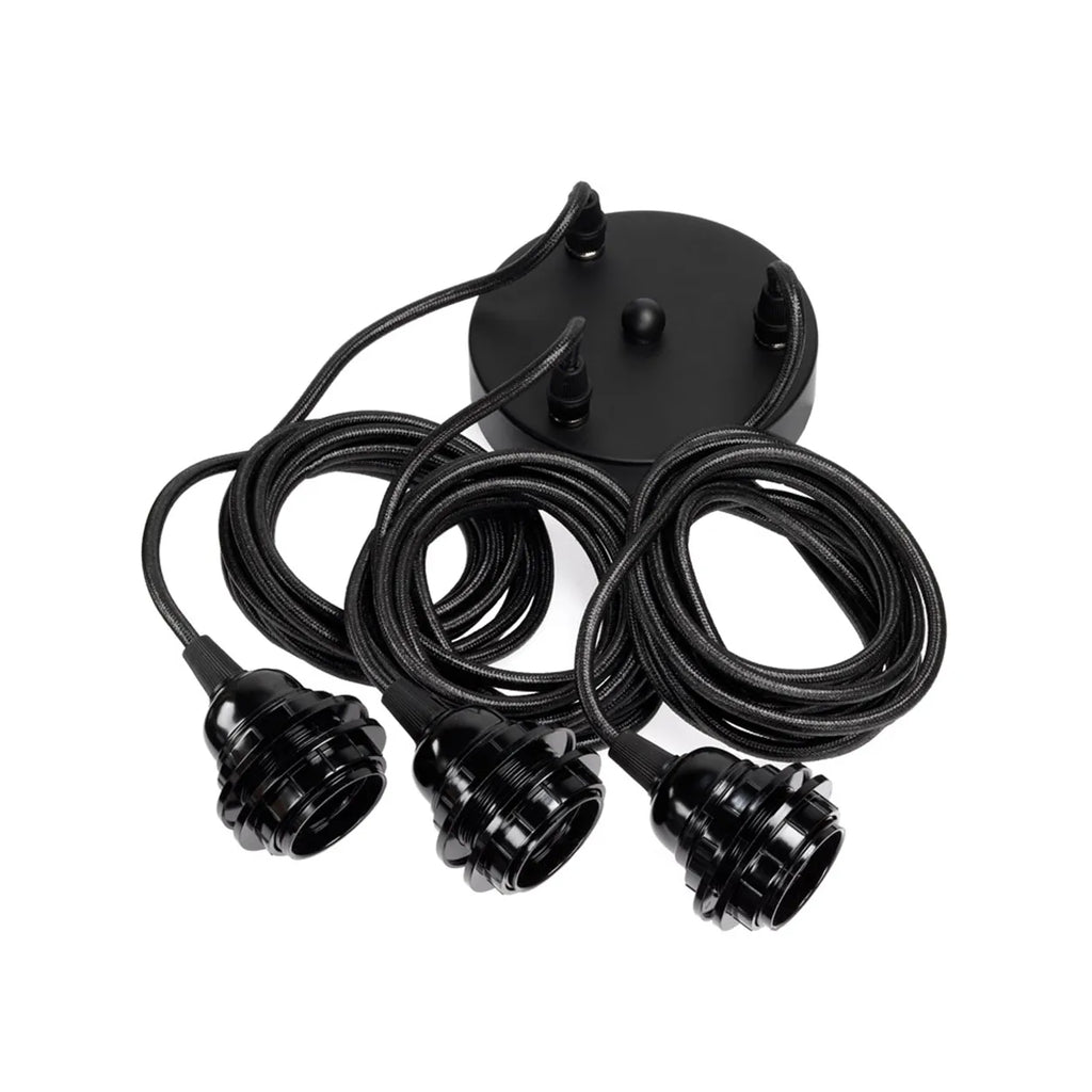 Pendant Lamp Fitting - Black - 3 Fittings