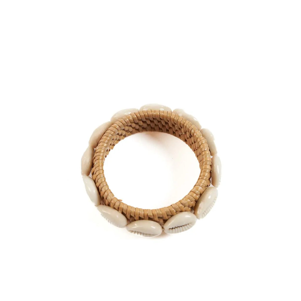 Anel de guardanapo de concha de vime - Branco natural - Conjunto de 4