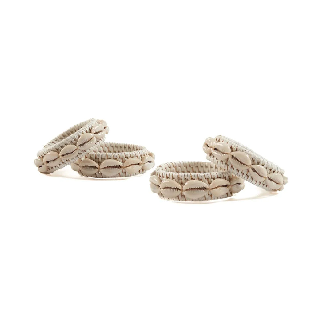 Anel de guardanapo em forma de concha - Branco - Conjunto de 4