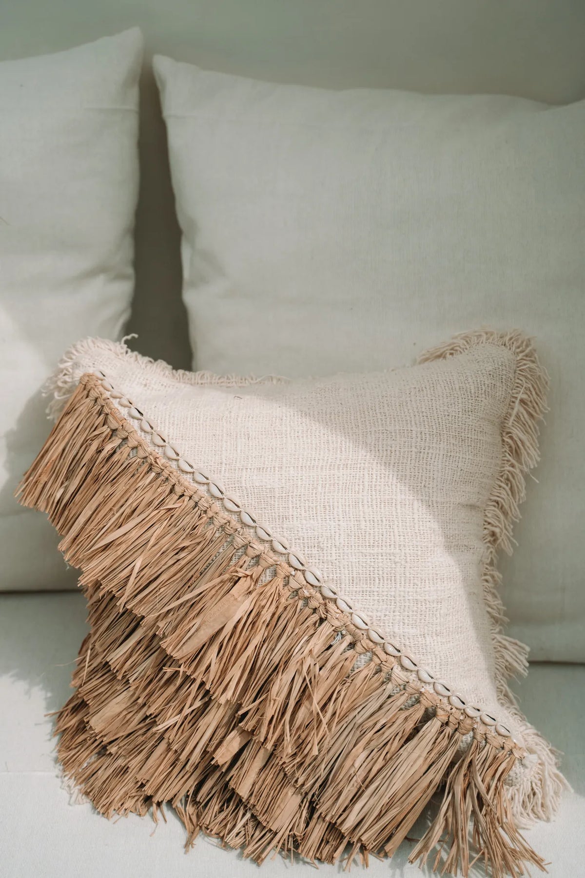 Funda de Cojín de Algodón de Rafia - Blanco Natural - 40x40