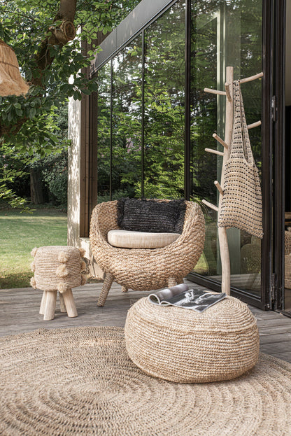 The Raffia Flowers Pouf - Natural