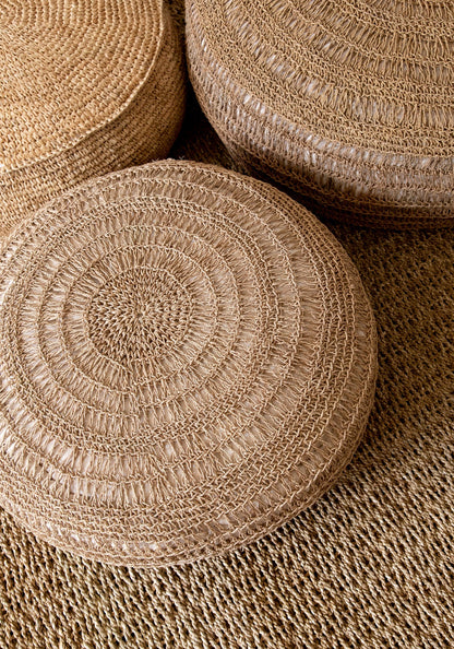 The Raffia Flowers Pouf - Natural