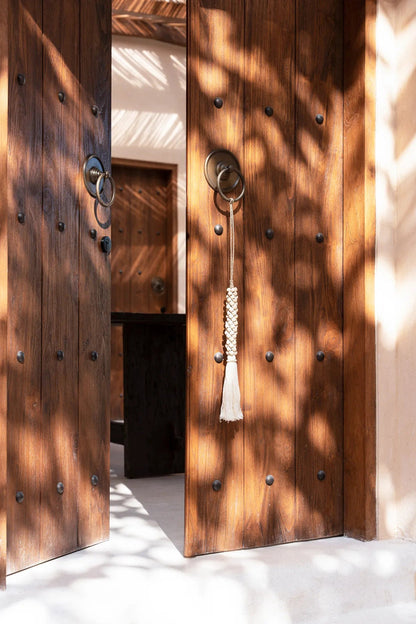 Perline di legno con nappina di cotone - Bianco naturale