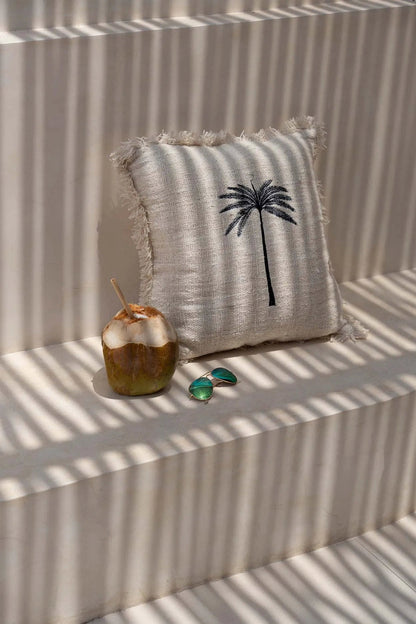 The "Gili Palm" Cushion Cover - Natural Black