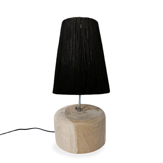 The Raffia Teak Wood Table Lamp - Natural Black