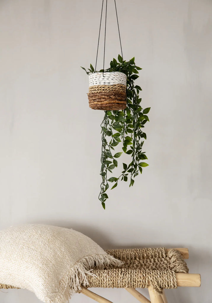 woven hanging plant holder The Banana Leaf Planthanger - Natural White