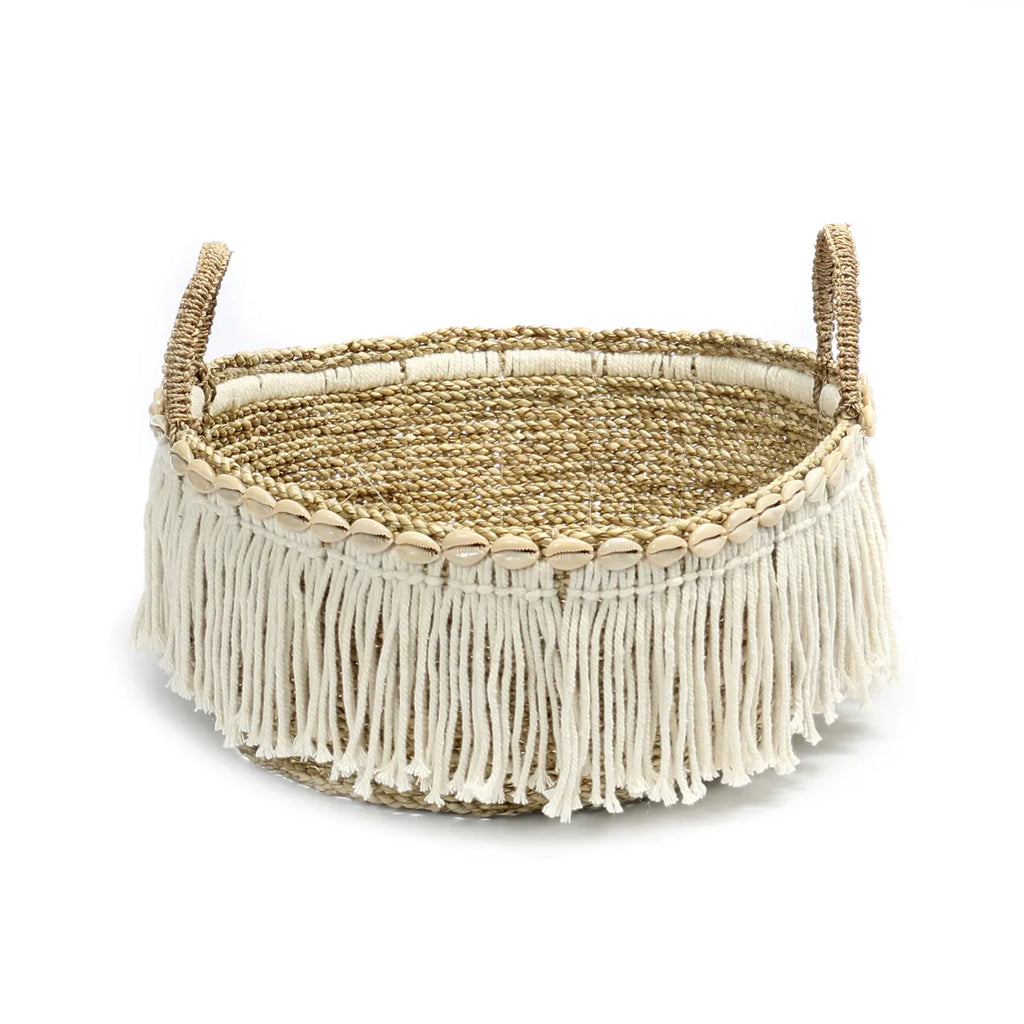 Le panier à franges "Boho" - Blanc naturel