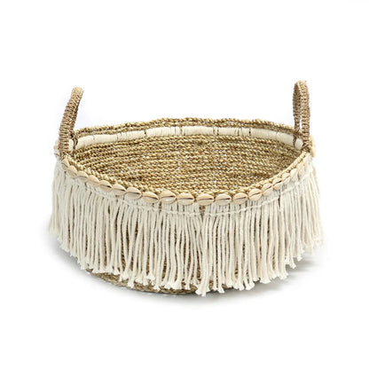 Le panier à franges "Boho" - Blanc naturel