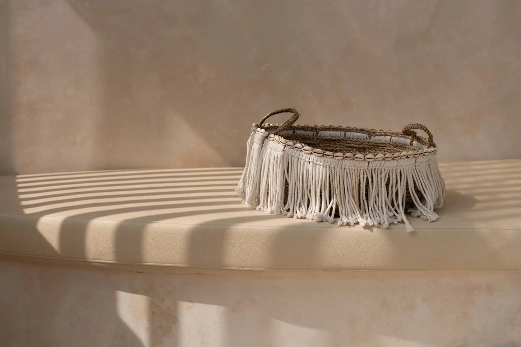 Le panier à franges "Boho" - Blanc naturel