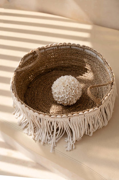 Le panier à franges "Boho" - Blanc naturel