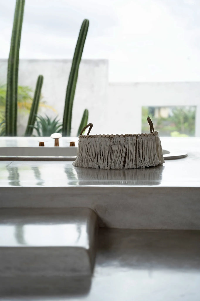 Le panier à franges "Boho" - Blanc naturel
