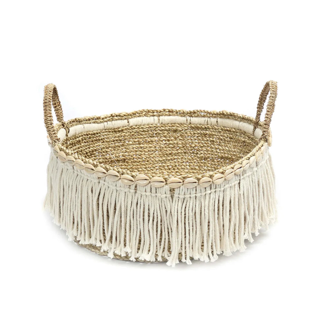 Le panier à franges "Boho" - Blanc naturel