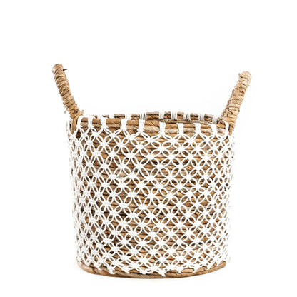 Cesta de Macramé de Punto de Cruz - Blanco Natural - S