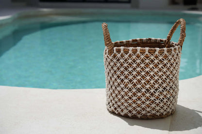 Cesta de Macramé de Punto de Cruz - Blanco Natural - S