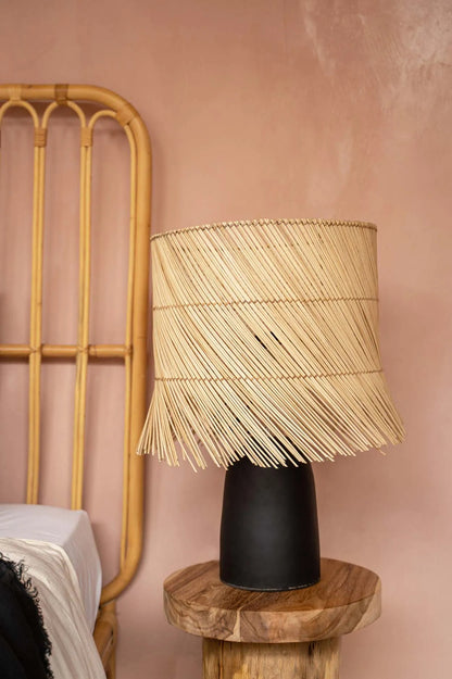 The Rattan Tischlampe - Schwarz Natur