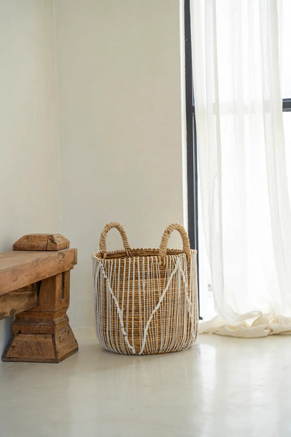 Panier en macramé à points droits - Blanc naturel - M