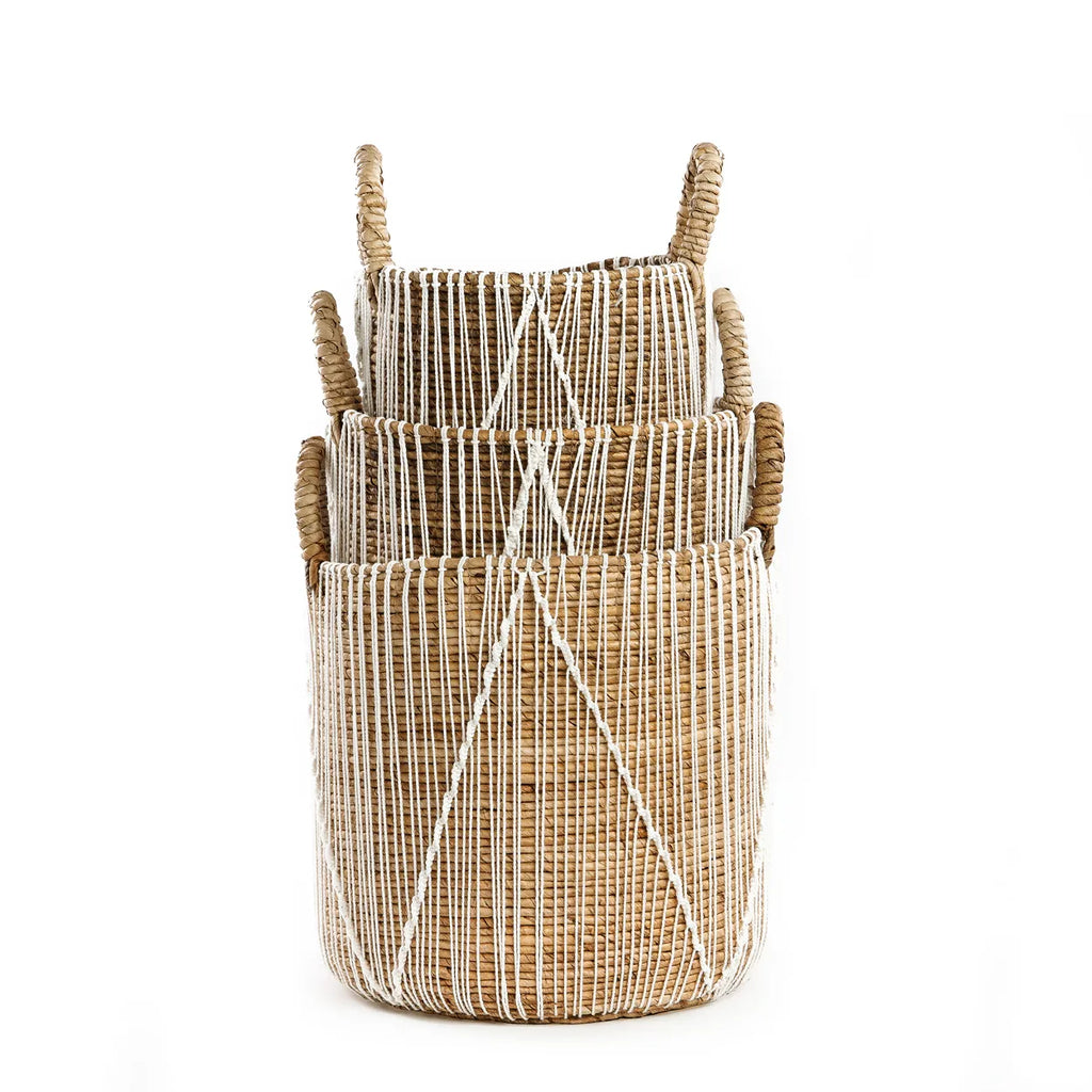 Panier en macramé à points droits - Blanc naturel - M