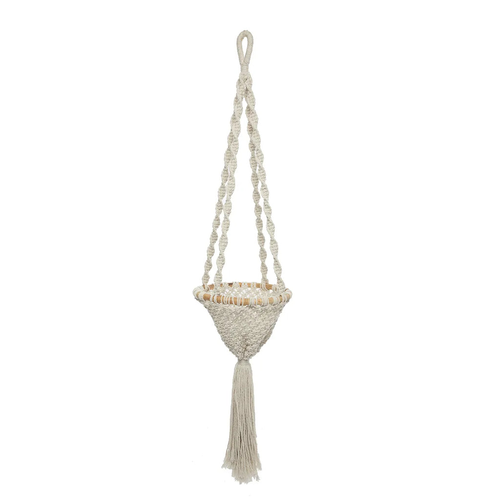 Cesta Colgante de Macramé Entrelazado - Blanco natural - L