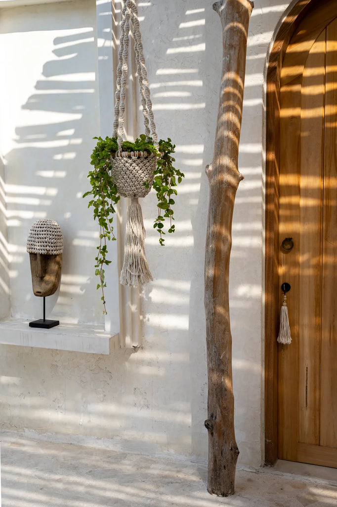 Cesta Colgante de Macramé Entrelazado - Blanco natural - L