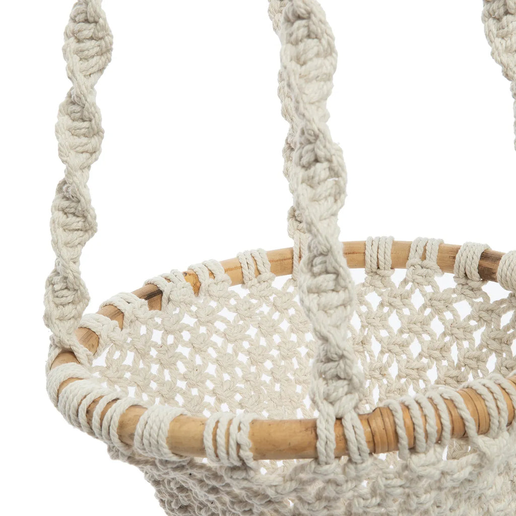 Cesta Colgante de Macramé Entrelazado - Blanco natural - L