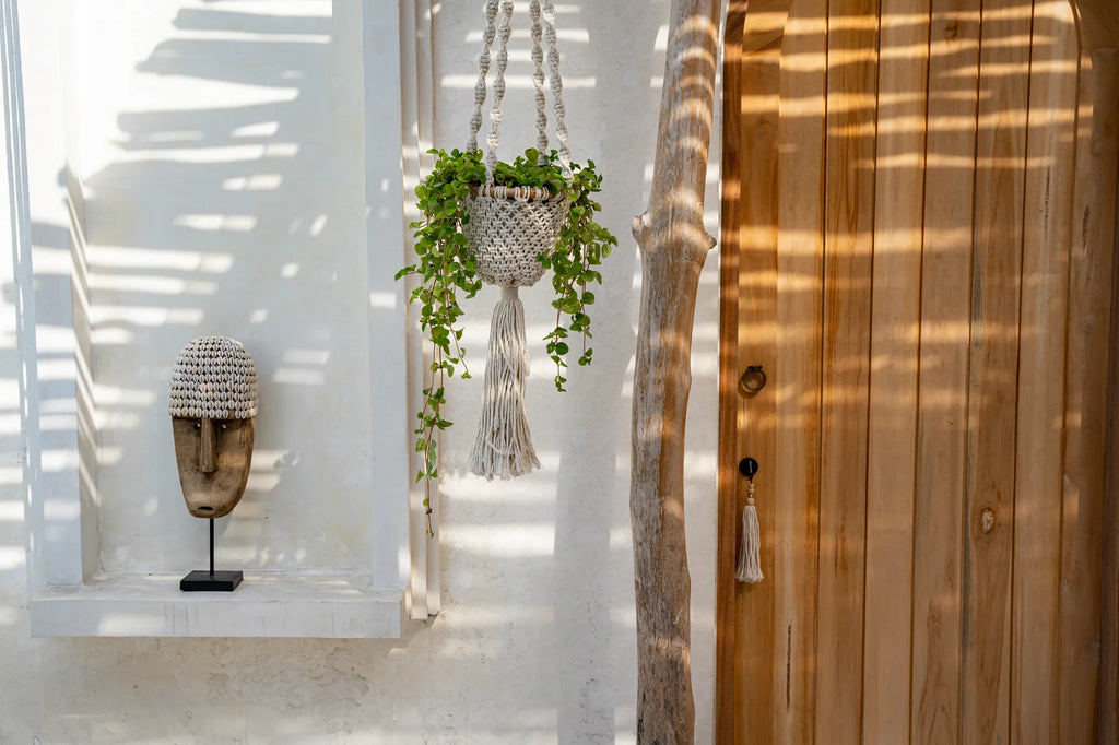 Cesta Colgante de Macramé Entrelazado - Blanco Natural - M