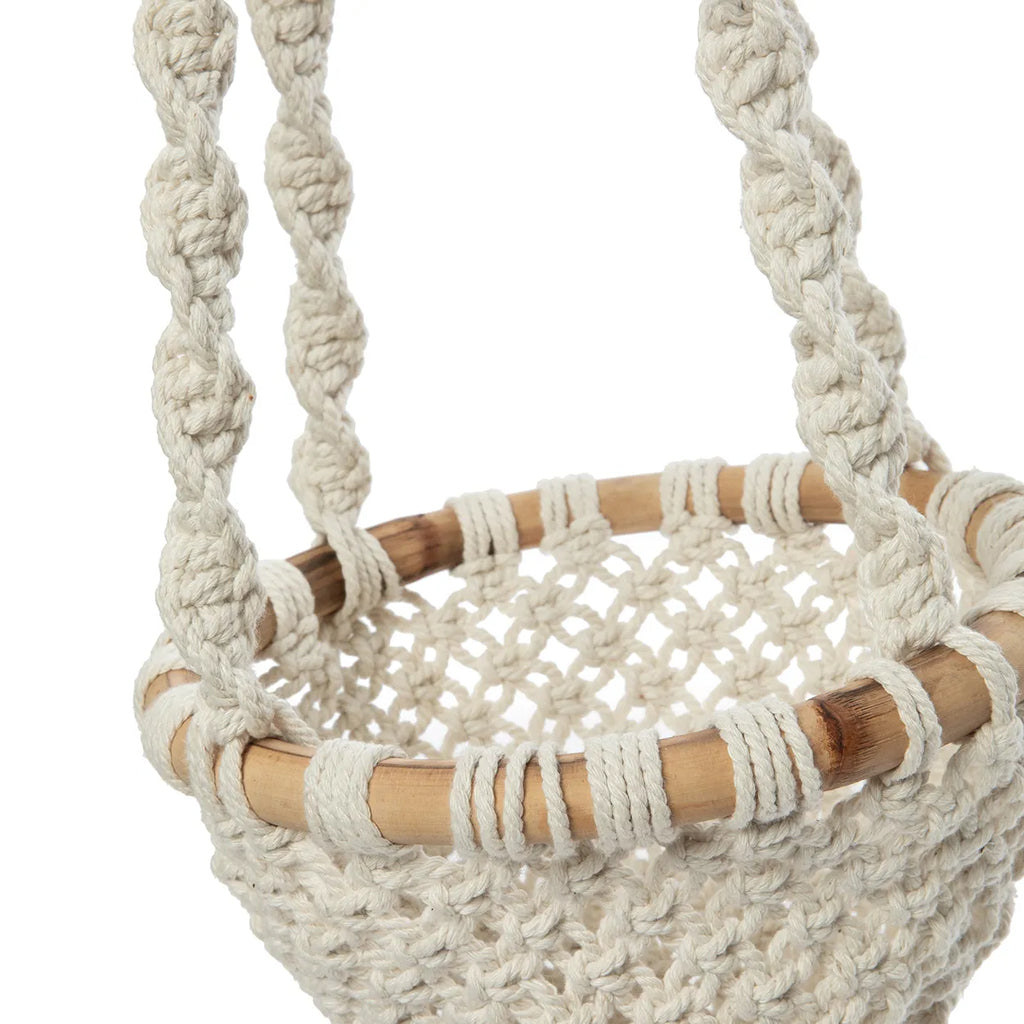 Cesta Colgante de Macramé Entrelazado - Blanco Natural - M